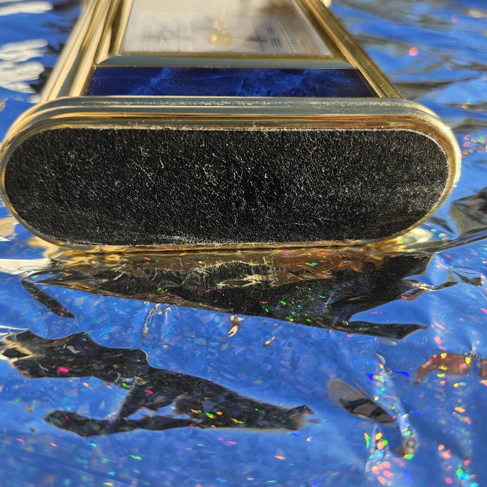BULOVA Quartz  Clock Blue Gold Mantel  Shelf Clock Brass RARE Vintage Alarm - Picture 6 of 12